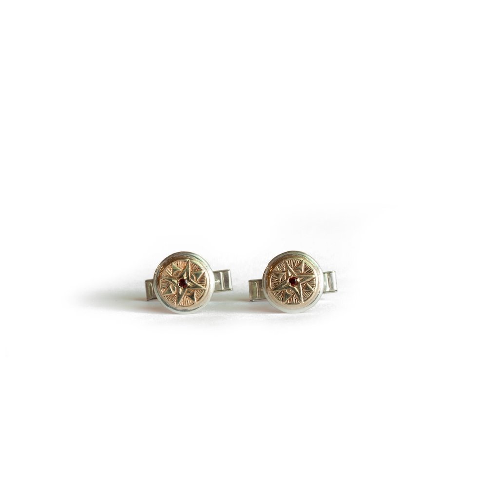 The Garnet Compass Cufflinks - W.R. Metalarts