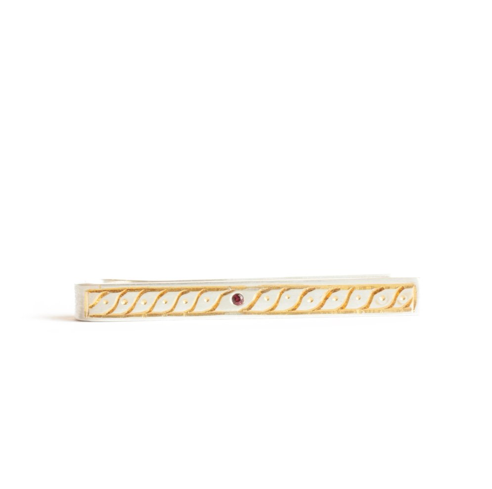 The Gilded Garnet Tie Bar - W.R. Metalarts