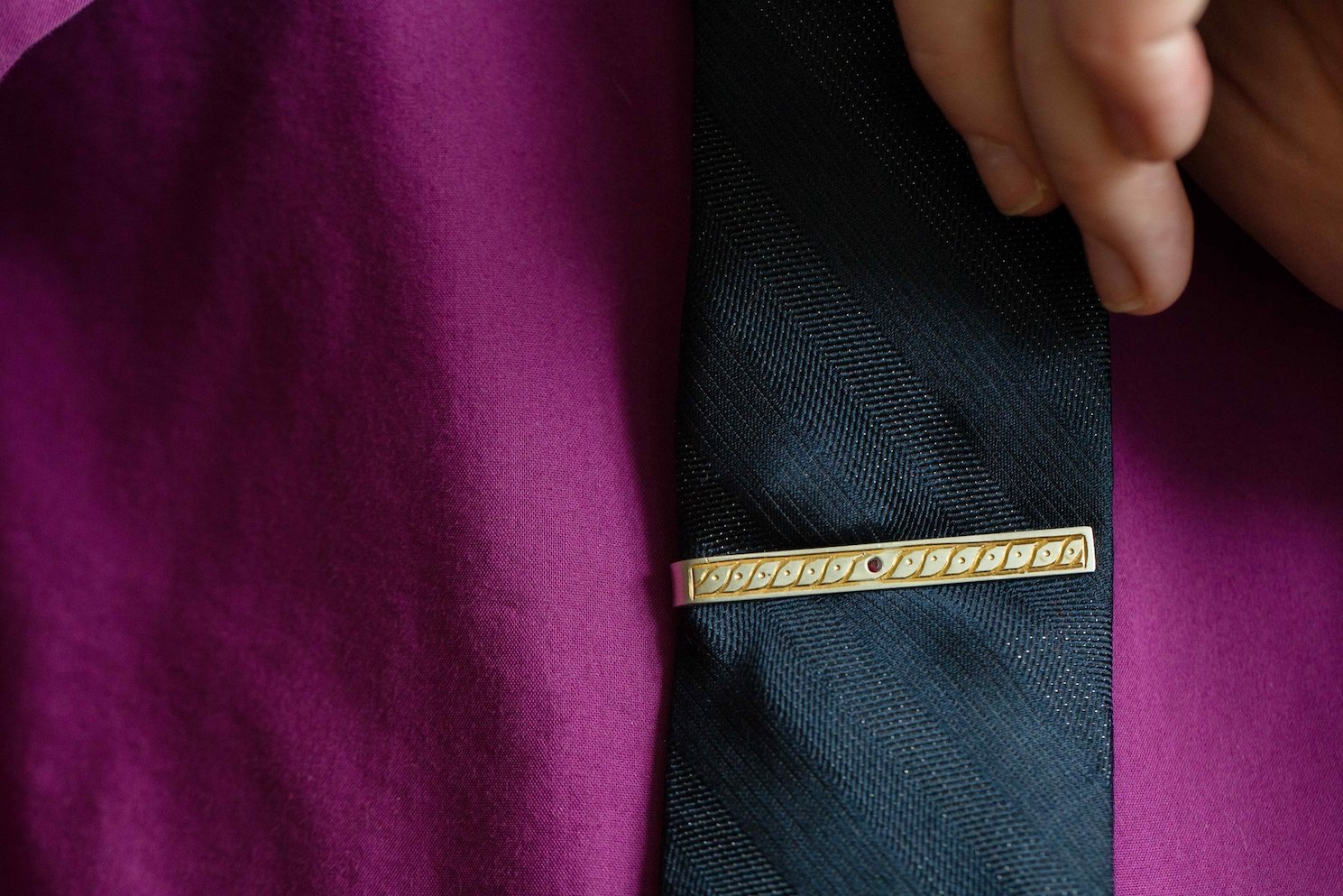 The Gilded Garnet Tie Bar - W.R. Metalarts