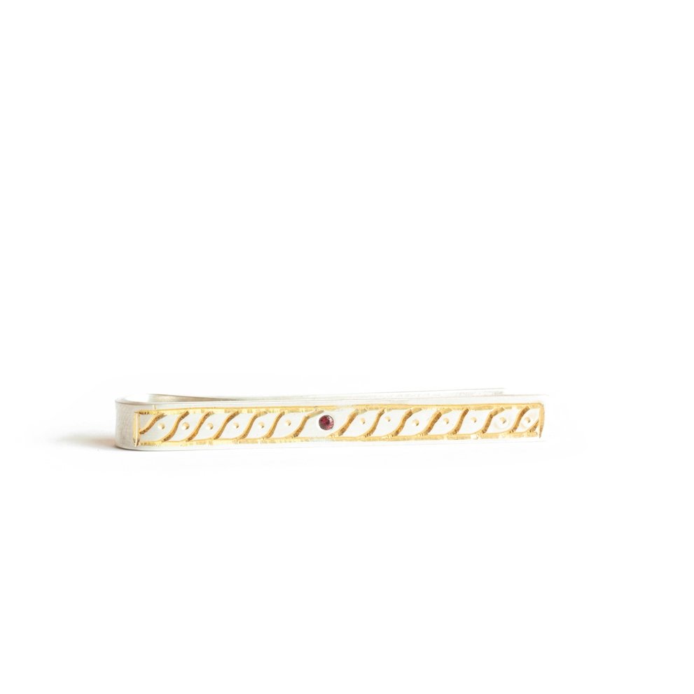 The Gilded Garnet Tie Bar - W.R. Metalarts