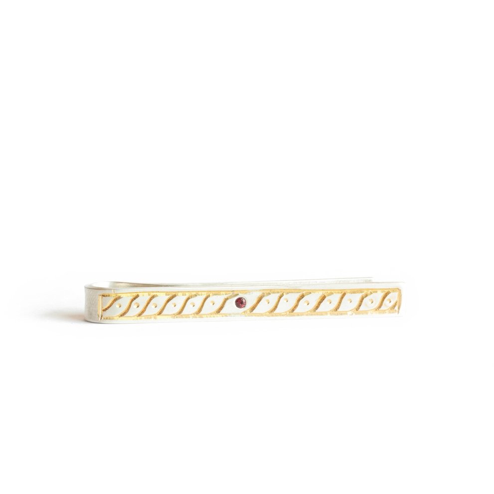 The Gilded Garnet Tie Bar - W.R. Metalarts