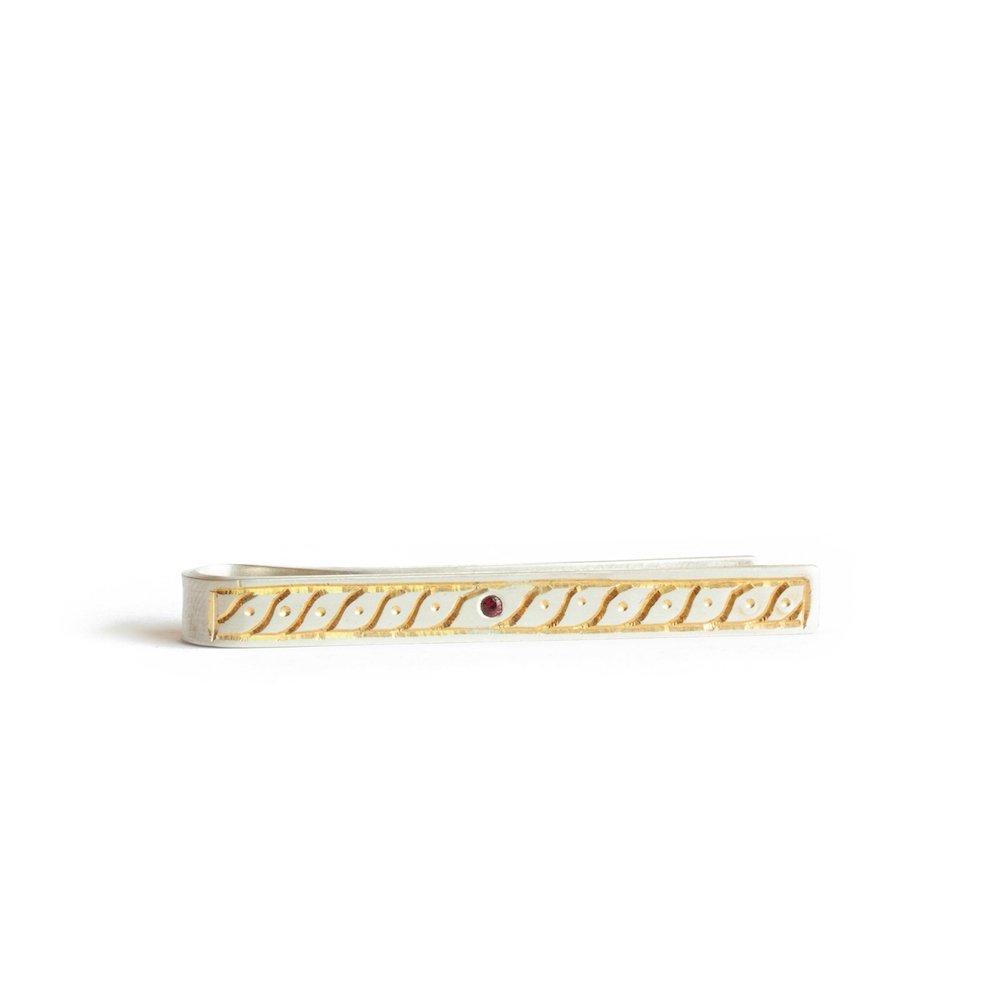 The Gilded Garnet Tie Bar - W.R. Metalarts