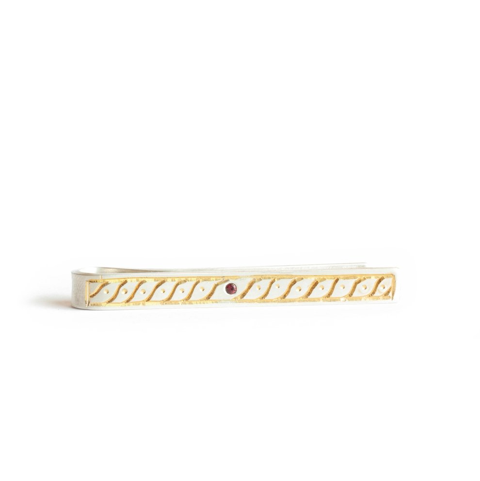 The Gilded Garnet Tie Bar - W.R. Metalarts