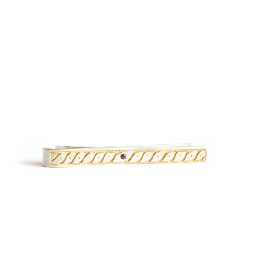 The Gilded Garnet Tie Bar - W.R. Metalarts