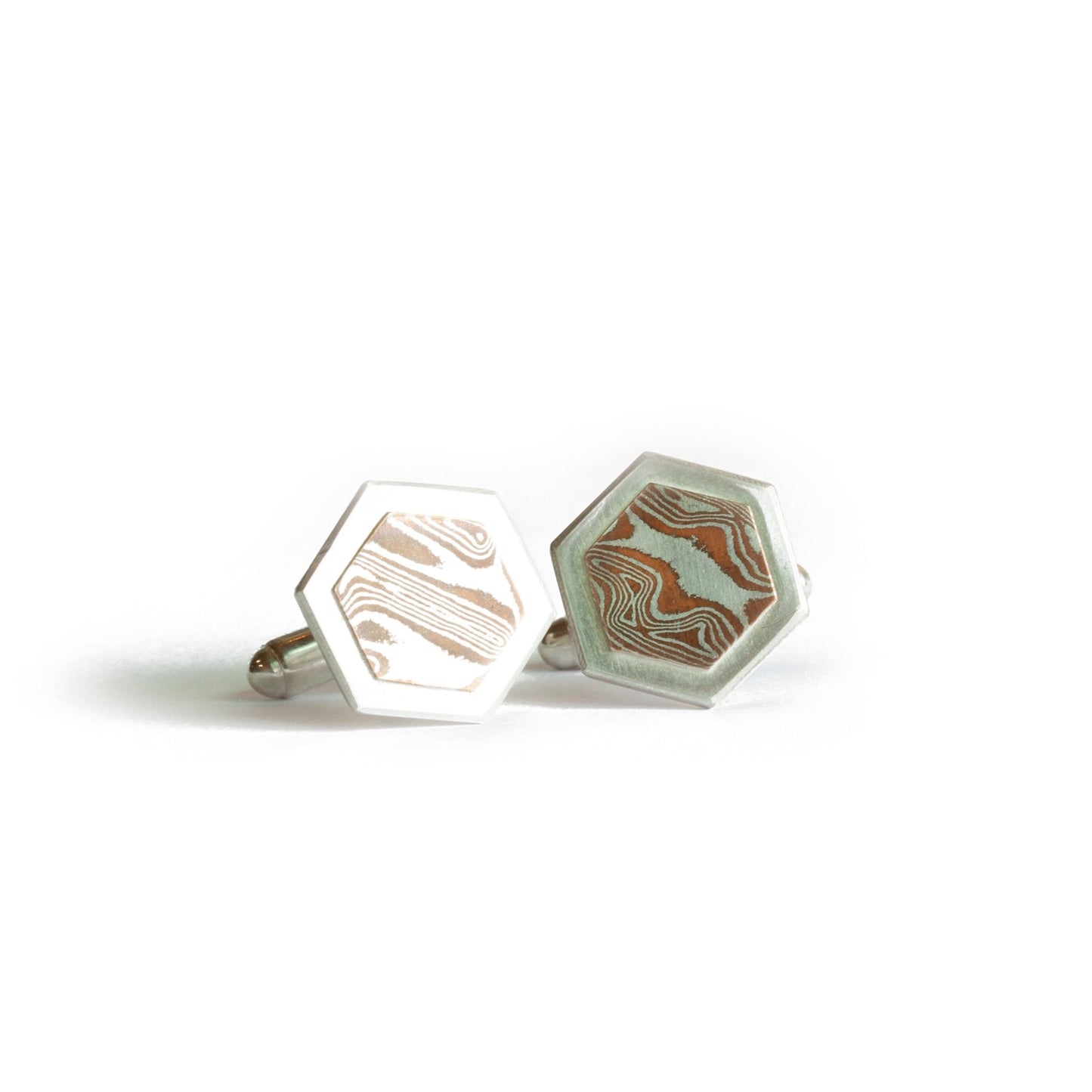 The Mokume Gane Hexagon Cufflinks - W.R. Metalarts