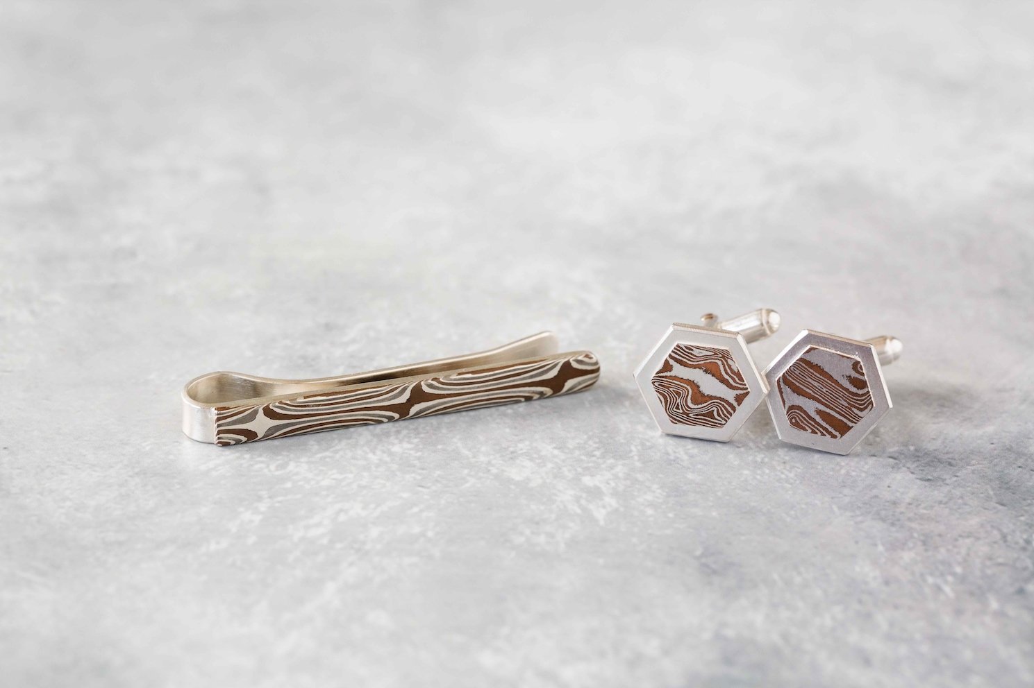 The Mokume Stars Tie Bar - W.R. Metalarts