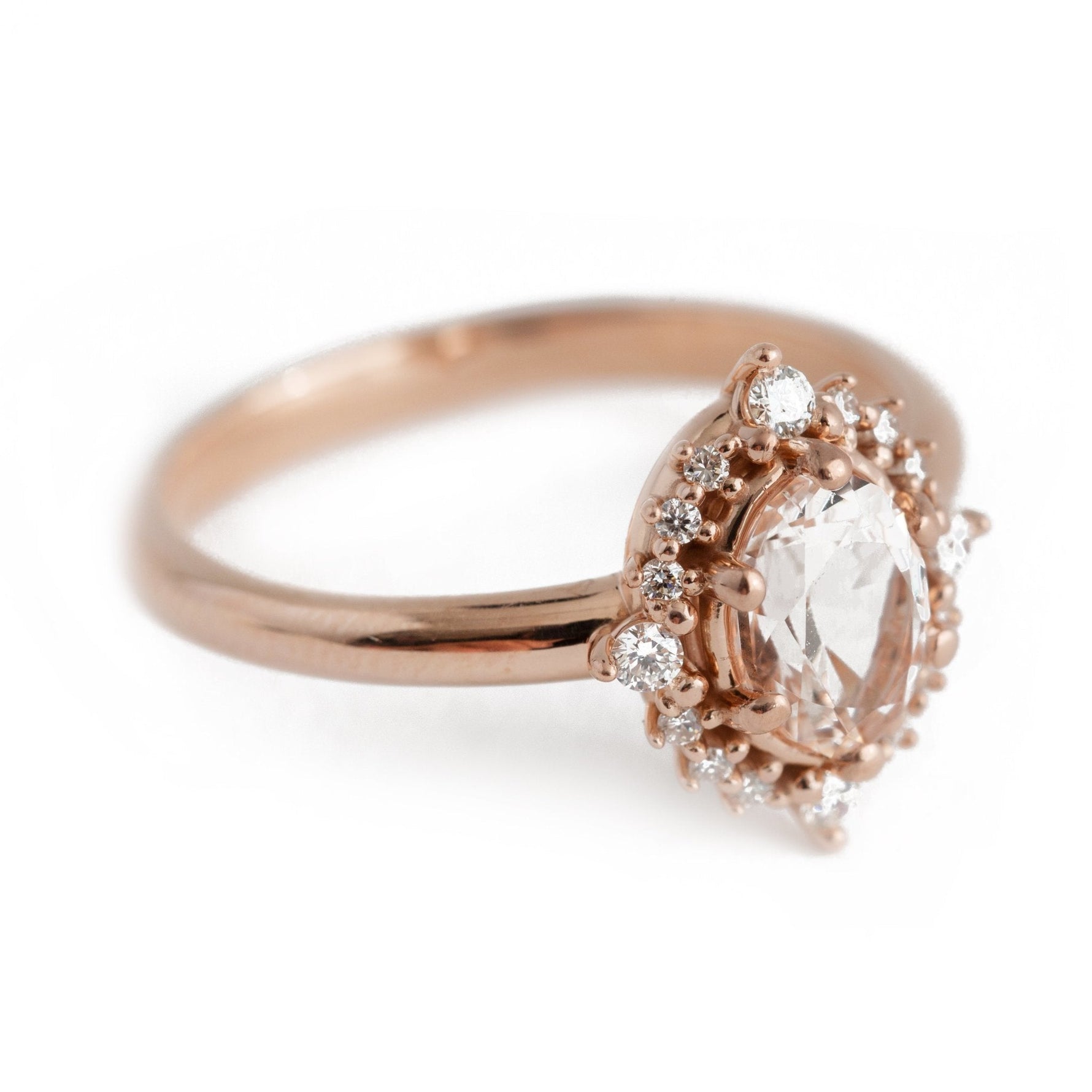 The Morganite Halo (Ready to ship in 14K rose gold size 6.5 polished finish) - W.R. Metalarts