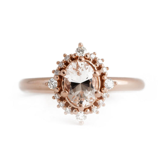 The Morganite Halo (Ready to ship in 14K rose gold size 6.5 polished finish) - W.R. Metalarts