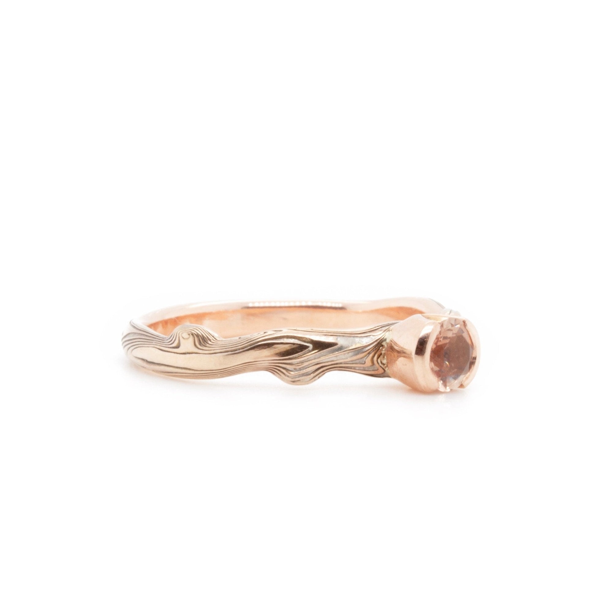 The Partial Bezel Sunstone Mokume Notched Solitaire (Ready to ship in size 11) - W.R. Metalarts