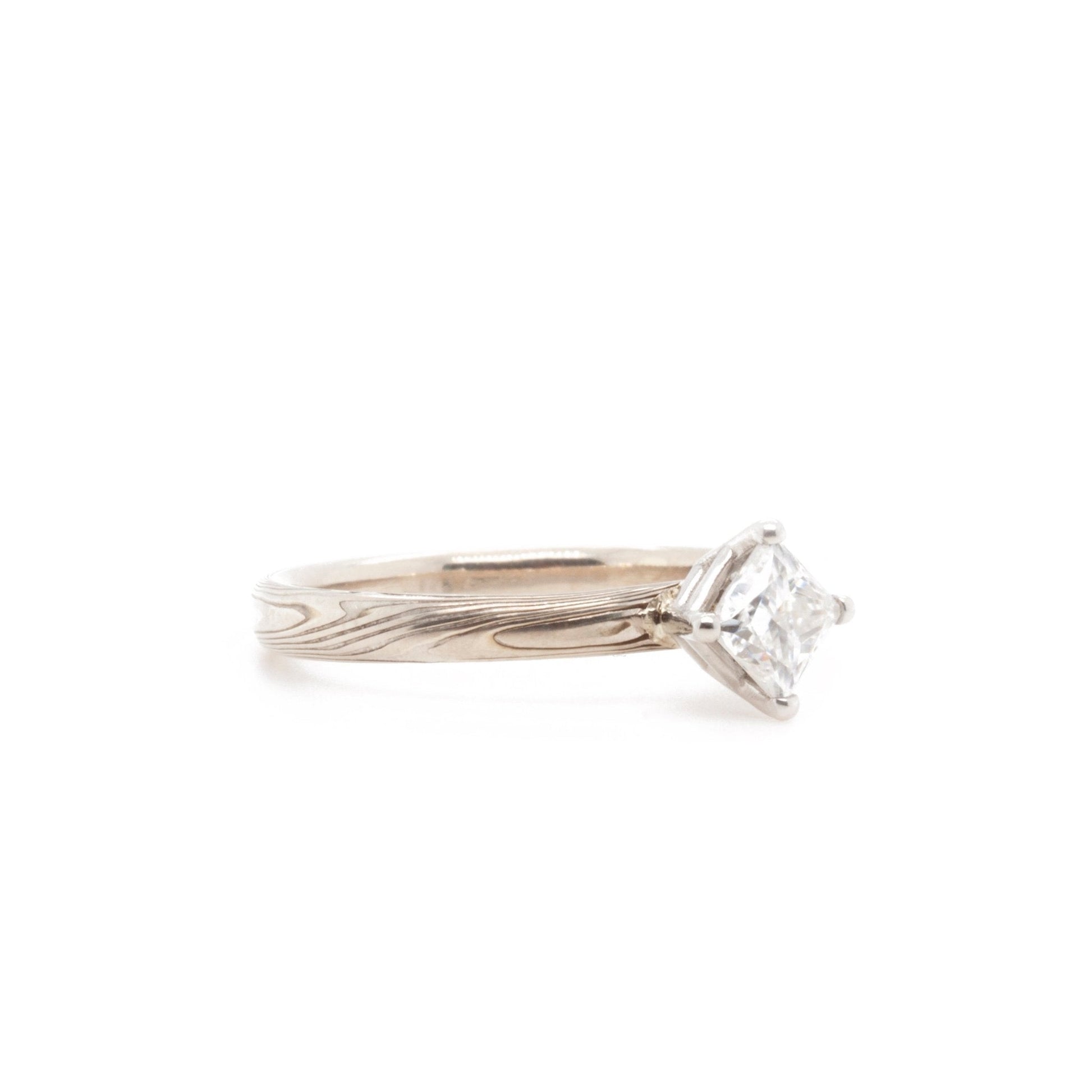 The Princess Cut Moissanite Mokume Ring (Ready to ship in size 9) - W.R. Metalarts