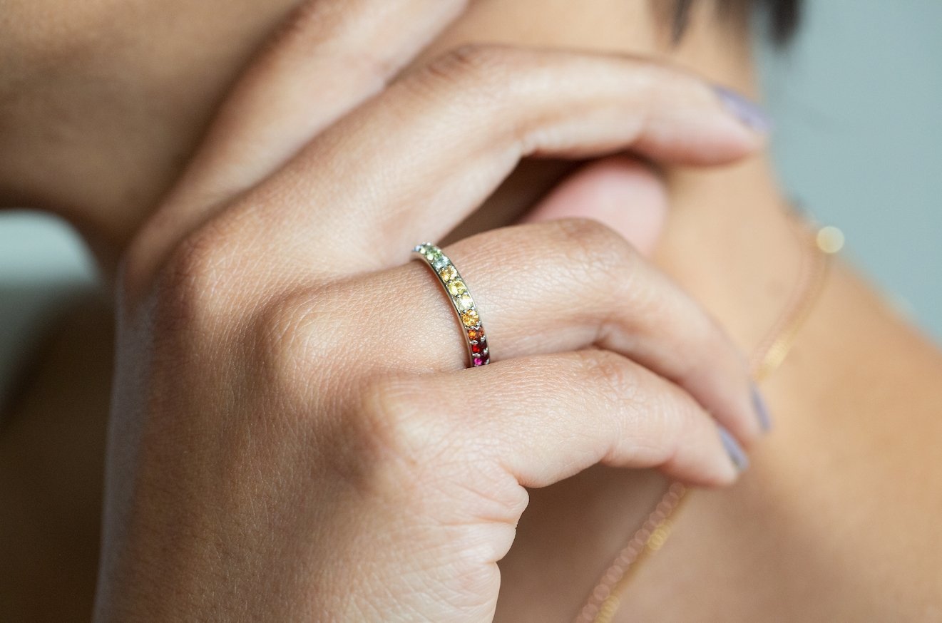 The Rainbow Band (Ready to ship in 14K palladium white gold size 5.75) - W.R. Metalarts