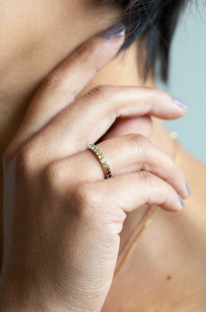The Rainbow Band (Ready to ship in 14K palladium white gold size 5.75) - W.R. Metalarts