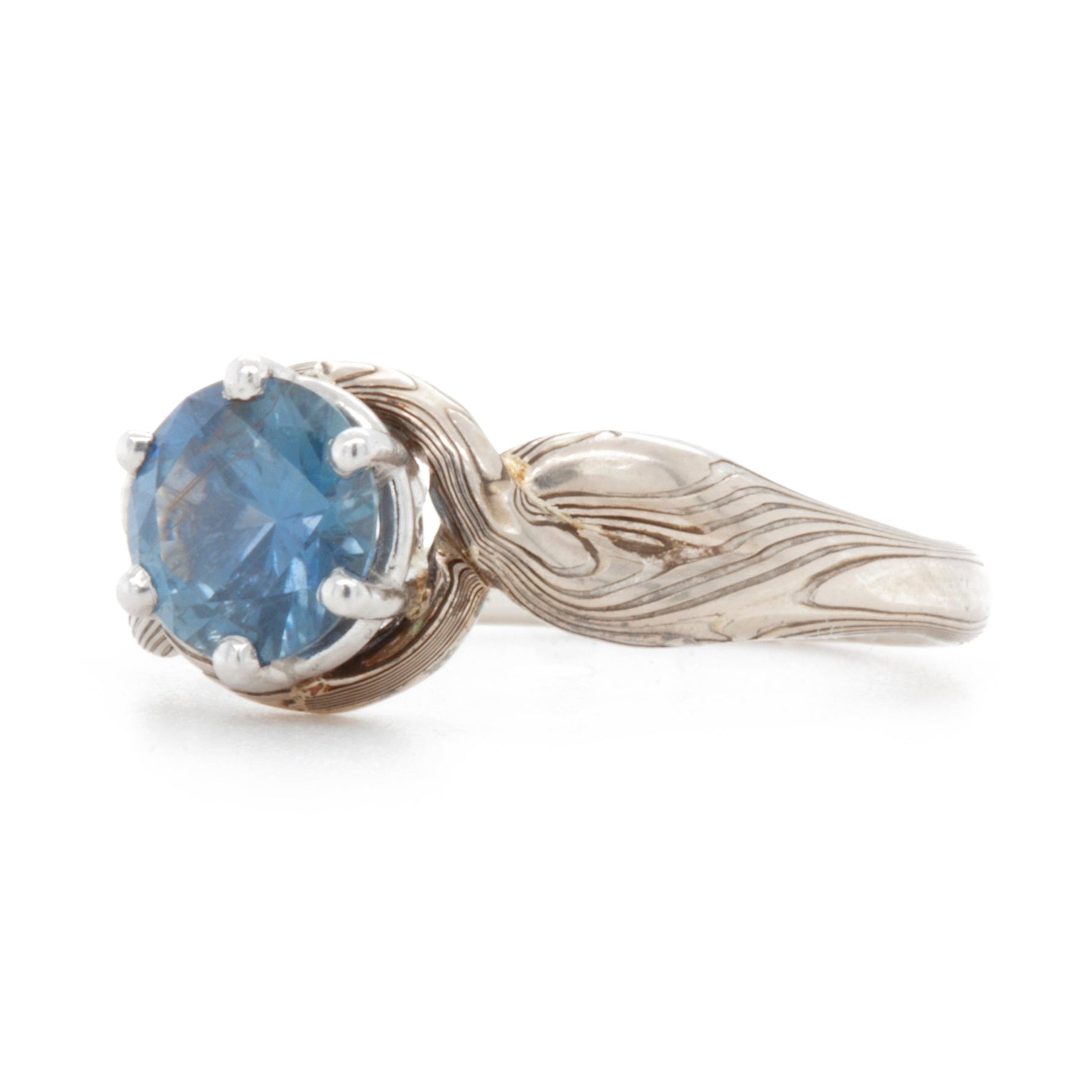 The Sapphire Mokume Twist Ring (Ready to ship in size 5.5) - W.R. Metalarts
