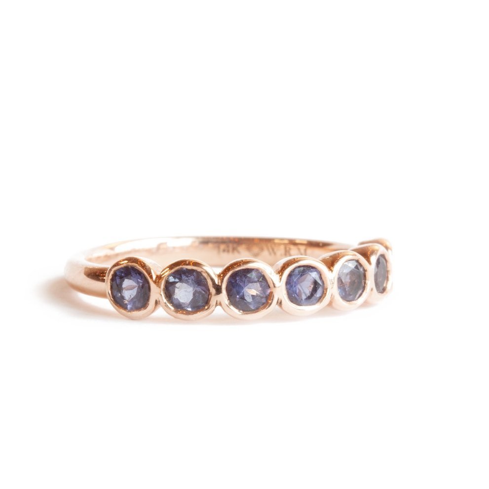 The Seven Stone Iolite Ring (Ready to ship in 14K rose gold size 7) - W.R. Metalarts