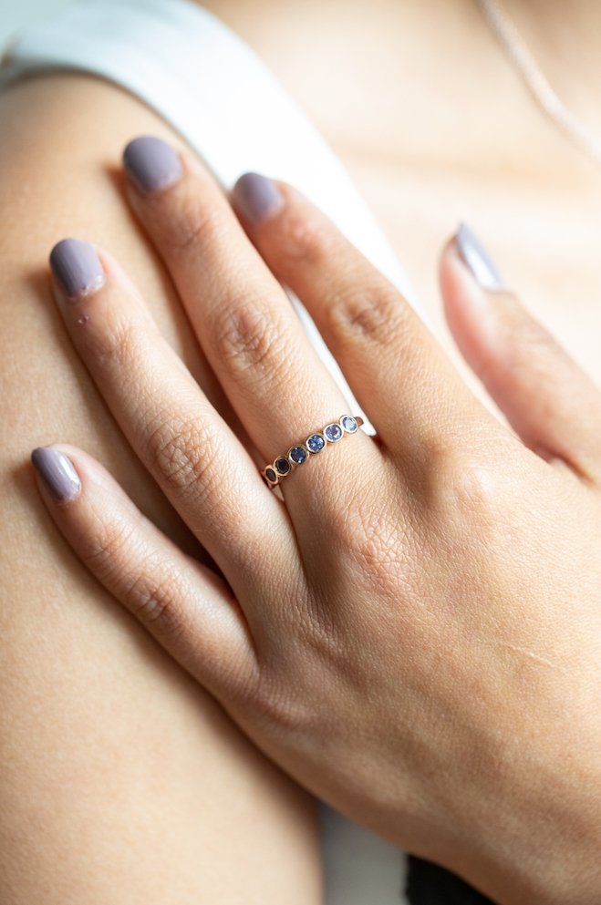 The Seven Stone Iolite Ring (Ready to ship in 14K rose gold size 7) - W.R. Metalarts