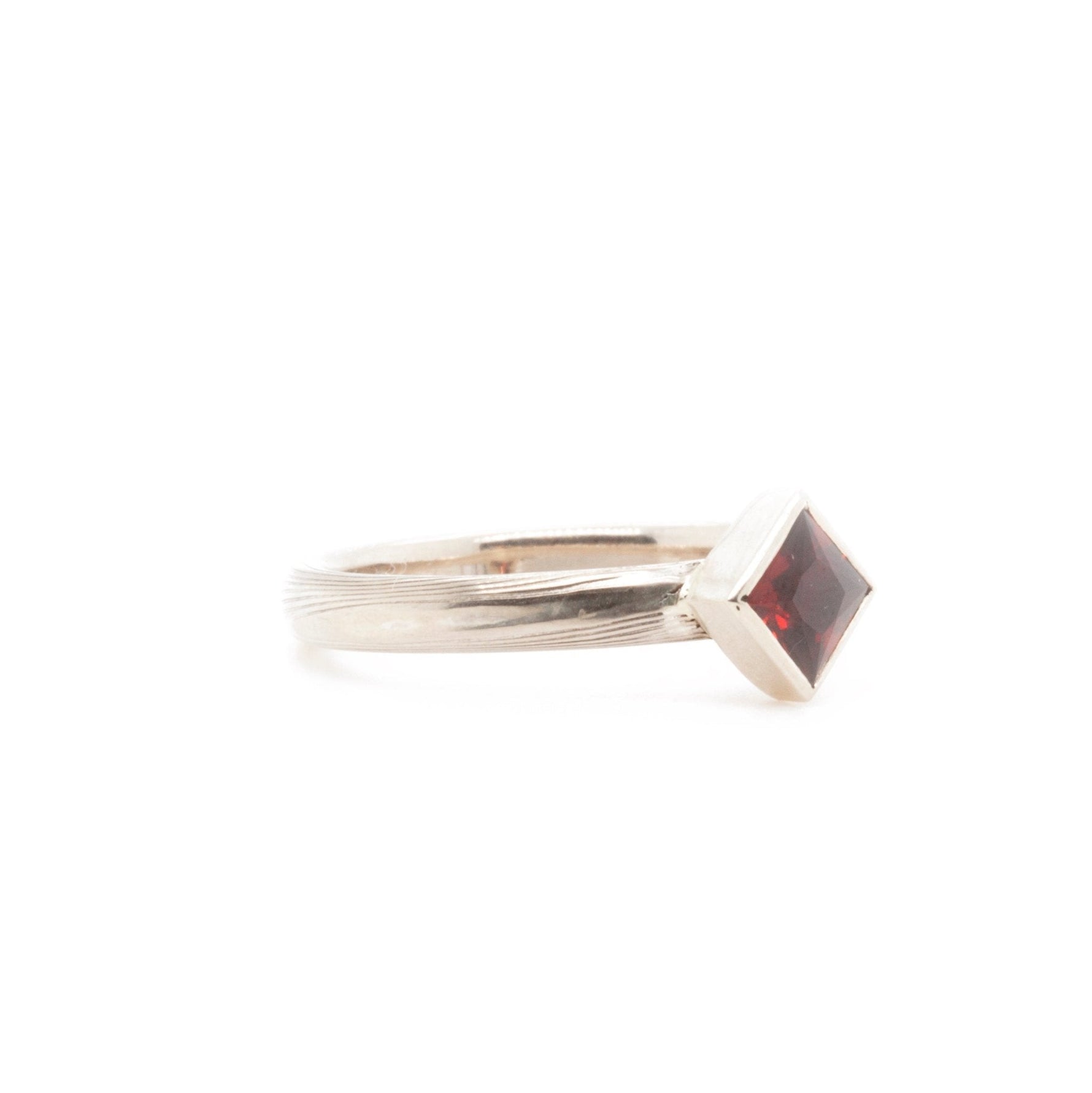 The Square Cut Garnet Mokume Ring - W.R. Metalarts