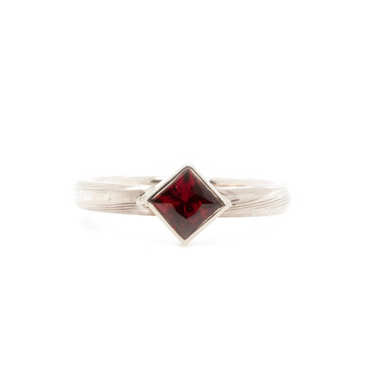 The Square Cut Garnet Mokume Ring (Ready to ship in size 7) - W.R. Metalarts