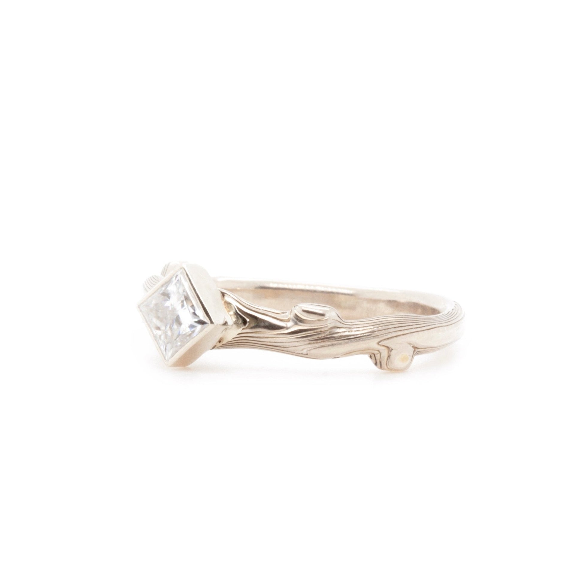 The Square Cut Moissanite Notched Mokume Ring (Ready to ship in size 8.5) - W.R. Metalarts