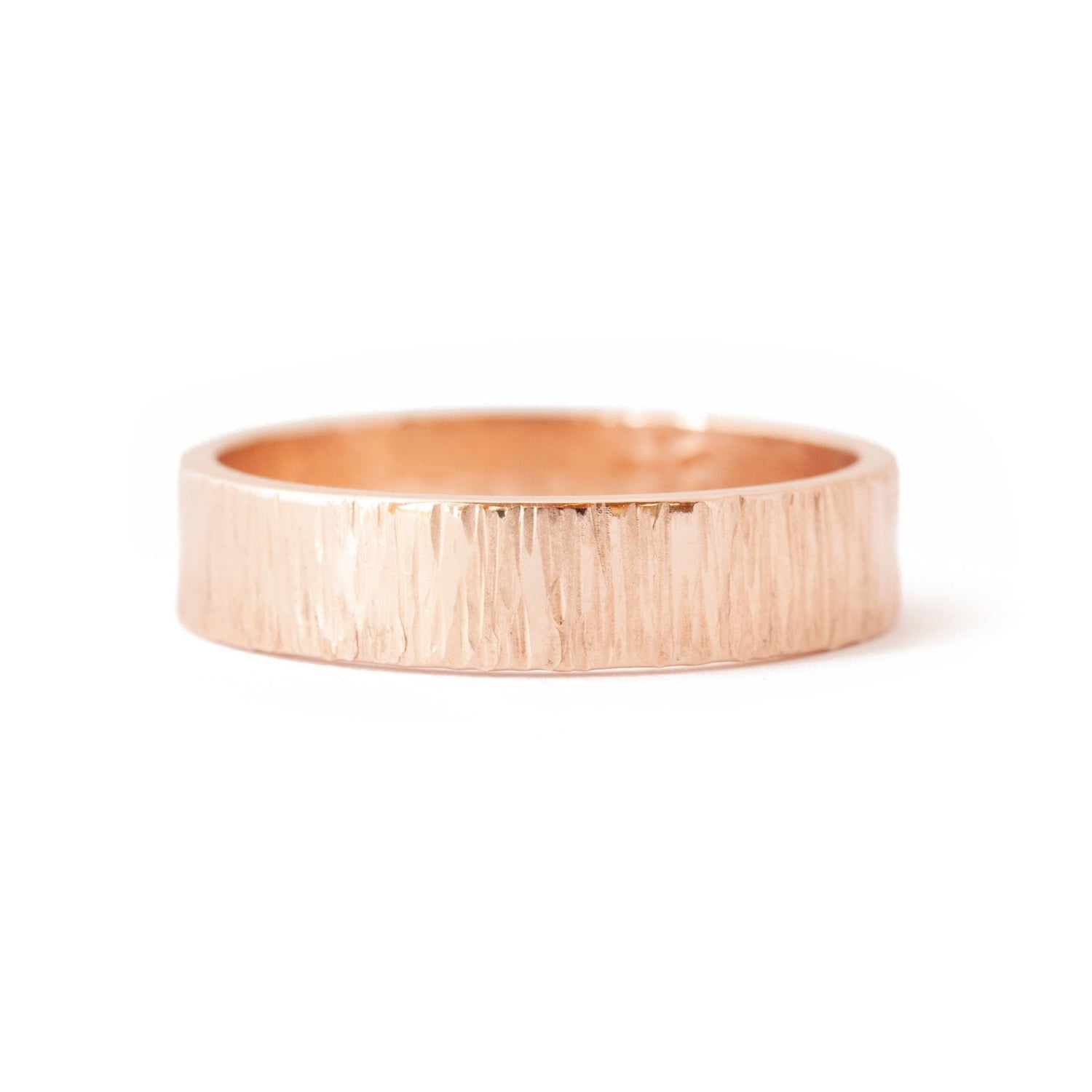 The Thatched Band (Ready to ship in 5mm width 14K rose gold size 10) - W.R. Metalarts