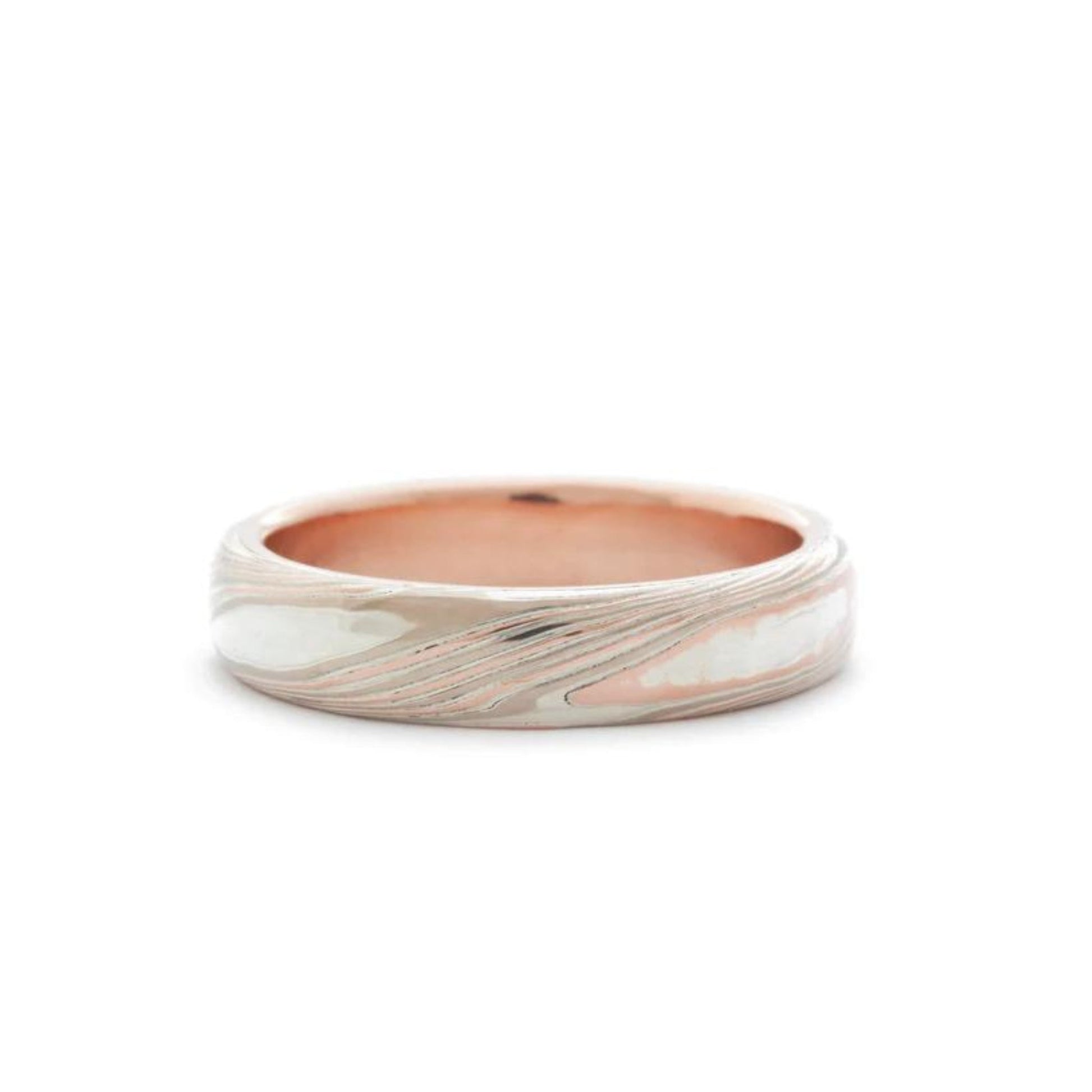 The Tri-Metal Mokume Gane Rose Gold Band (Ready to ship in 4mm width with a 14K rose gold liner size 10.5) - W.R. Metalarts