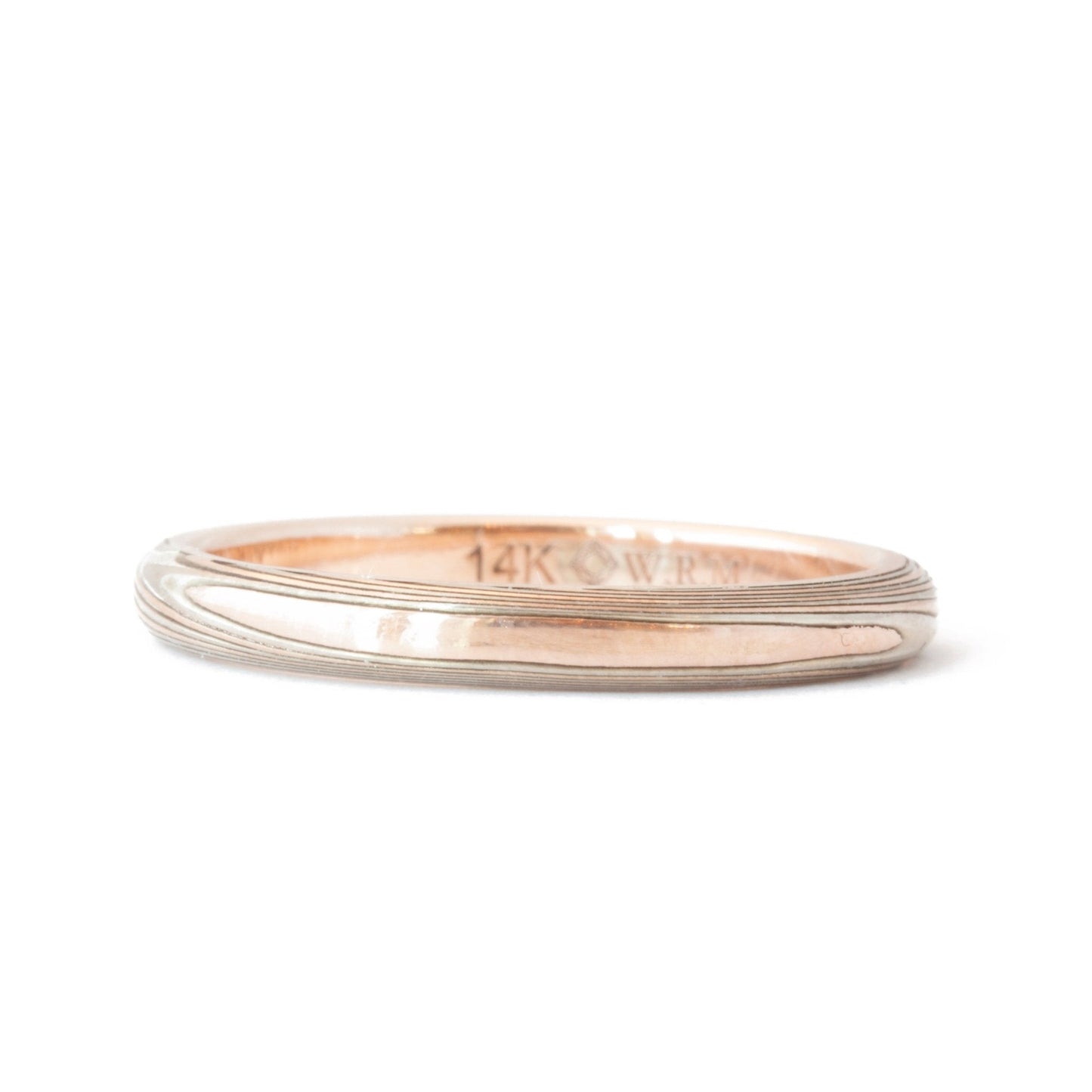 The Tri-Metal Mokume Gane Rose Gold Band (Ready to ship in 4mm width with a 14K rose gold liner size 10.5) - W.R. Metalarts