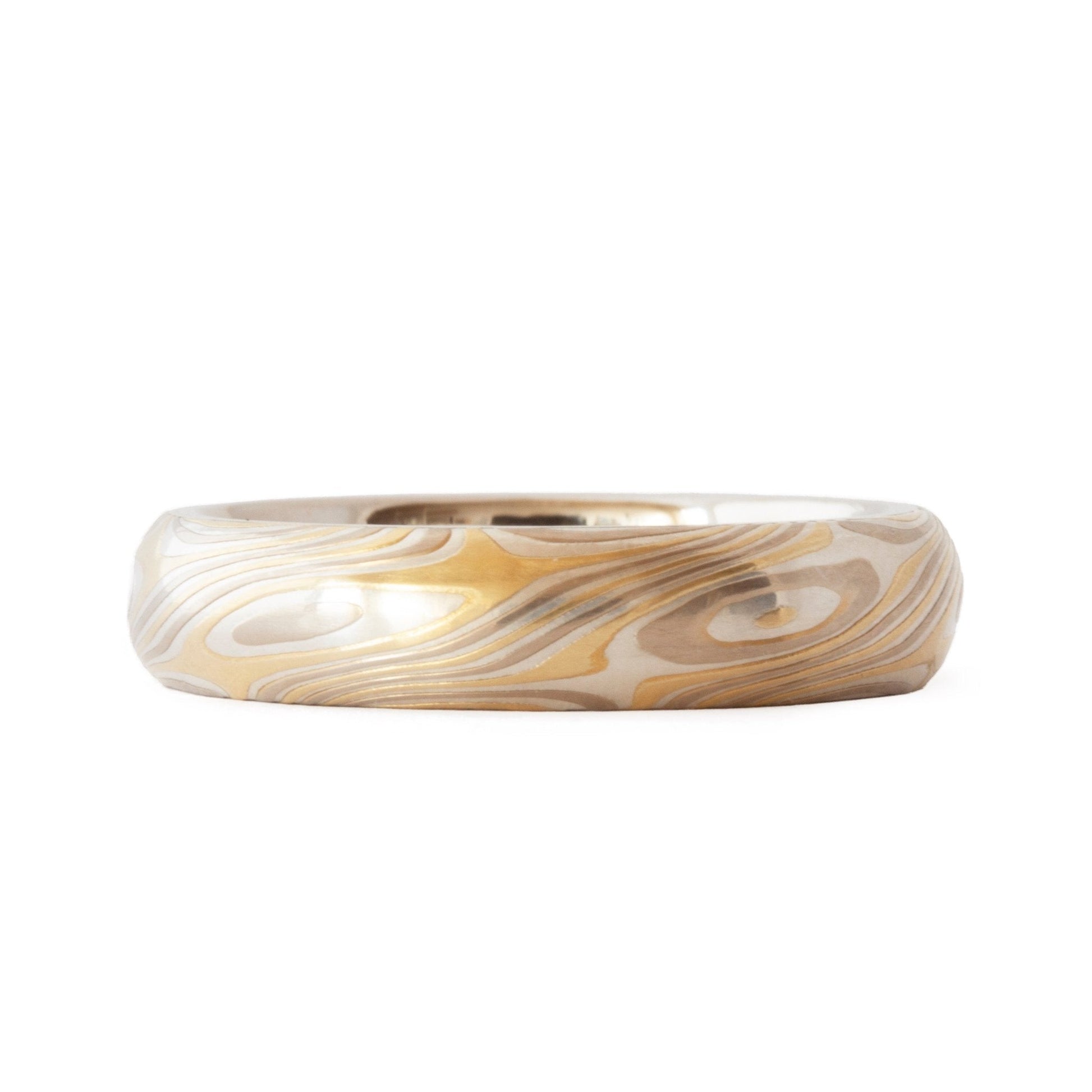 The Tri-Metal Mokume Gane Yellow Gold Band (Ready to ship in 3mm width with a 14K yellow gold liner size 7) - W.R. Metalarts