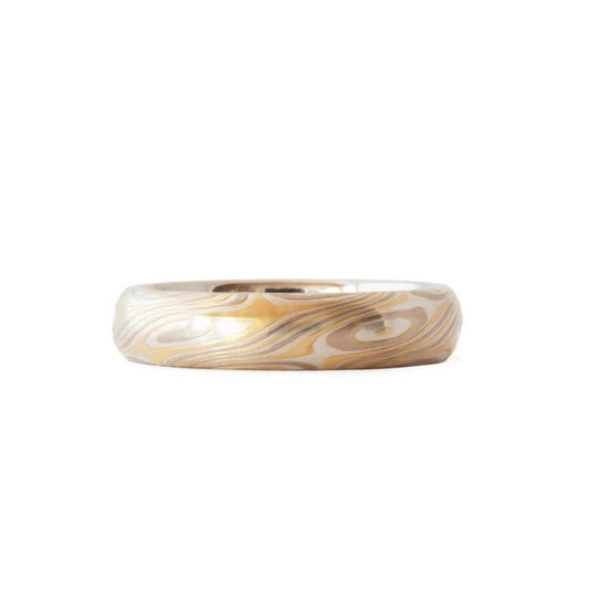 The Tri-Metal Mokume Gane Yellow Gold Band (Ready to ship in 5mm width with a 14K yellow gold liner size 10) - W.R. Metalarts