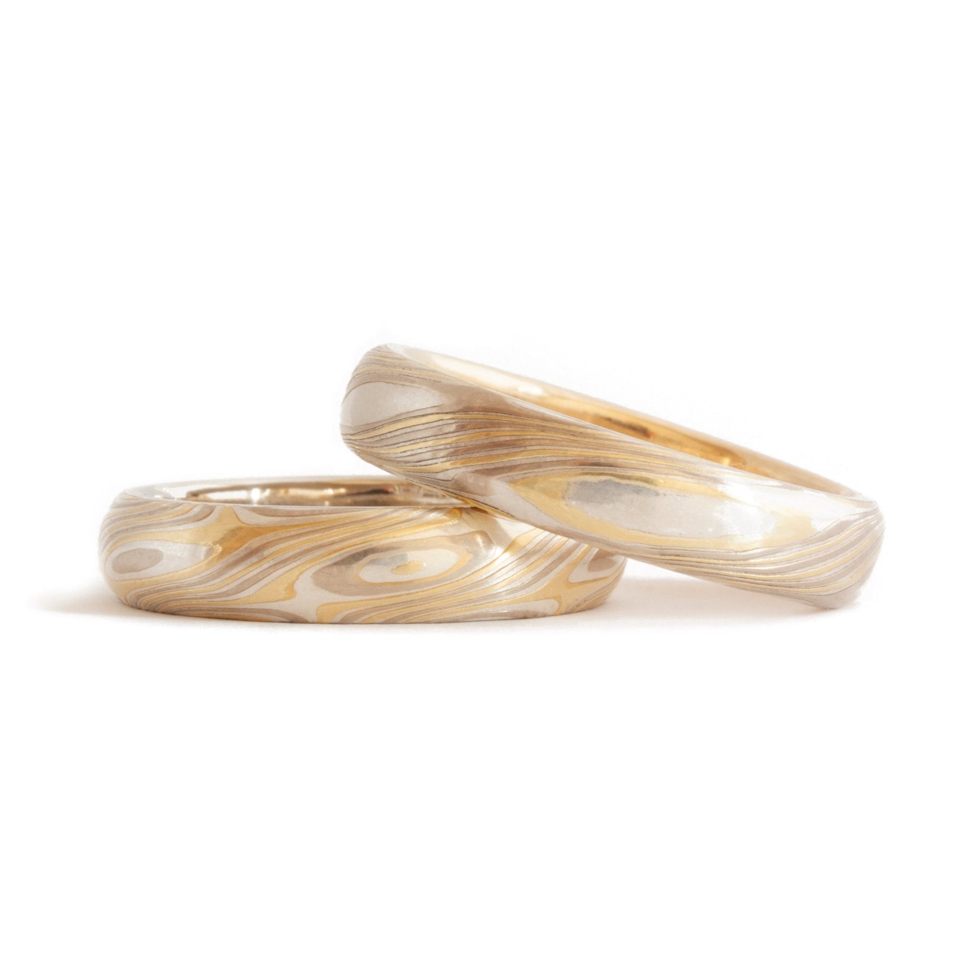 The Tri-Metal Mokume Gane Yellow Gold Band (Ready to ship in 5mm width with a 14K yellow gold liner size 10) - W.R. Metalarts
