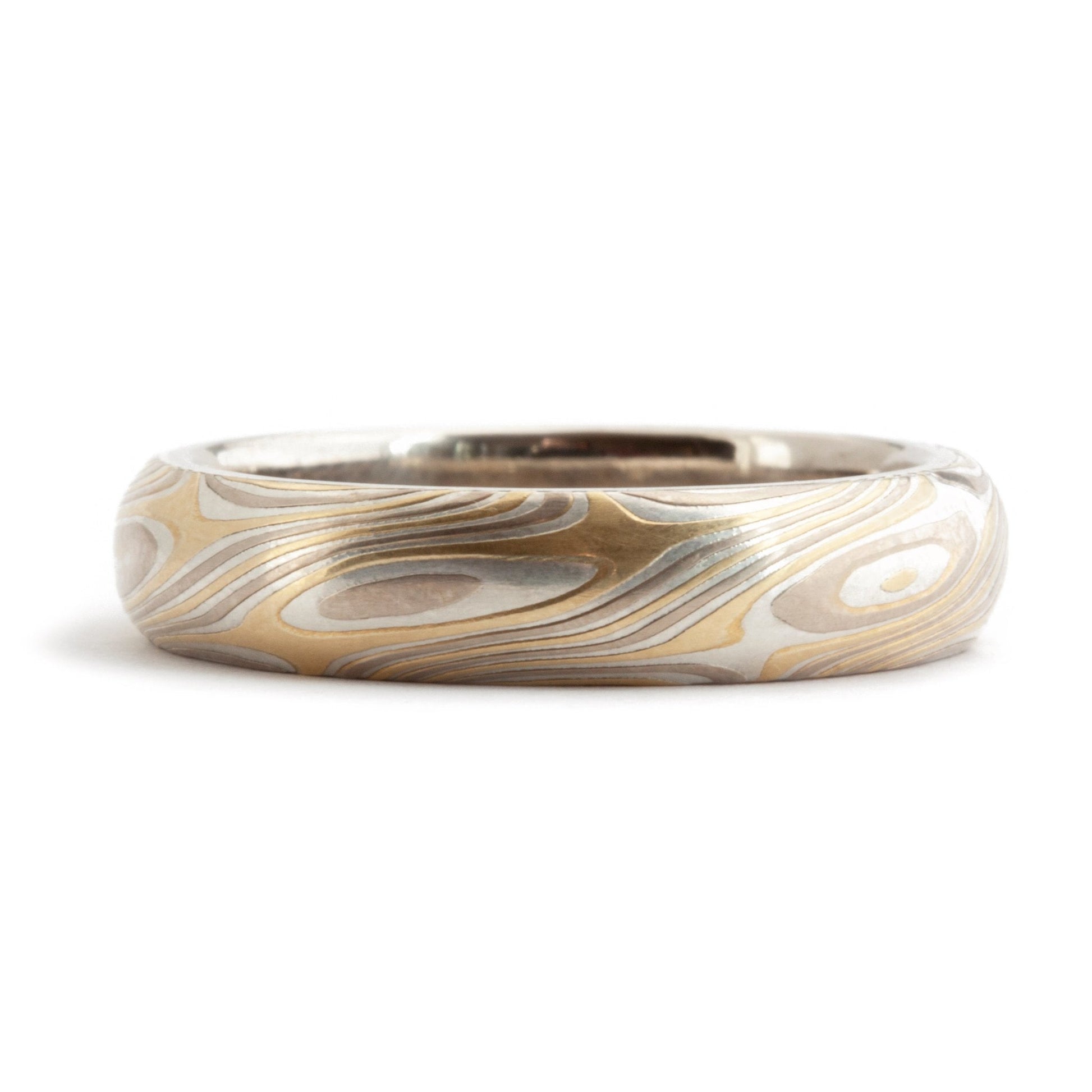The Tri-Metal Mokume Gane Yellow Gold Band (Ready to ship in 5mm width with a 14K yellow gold liner size 10) - W.R. Metalarts