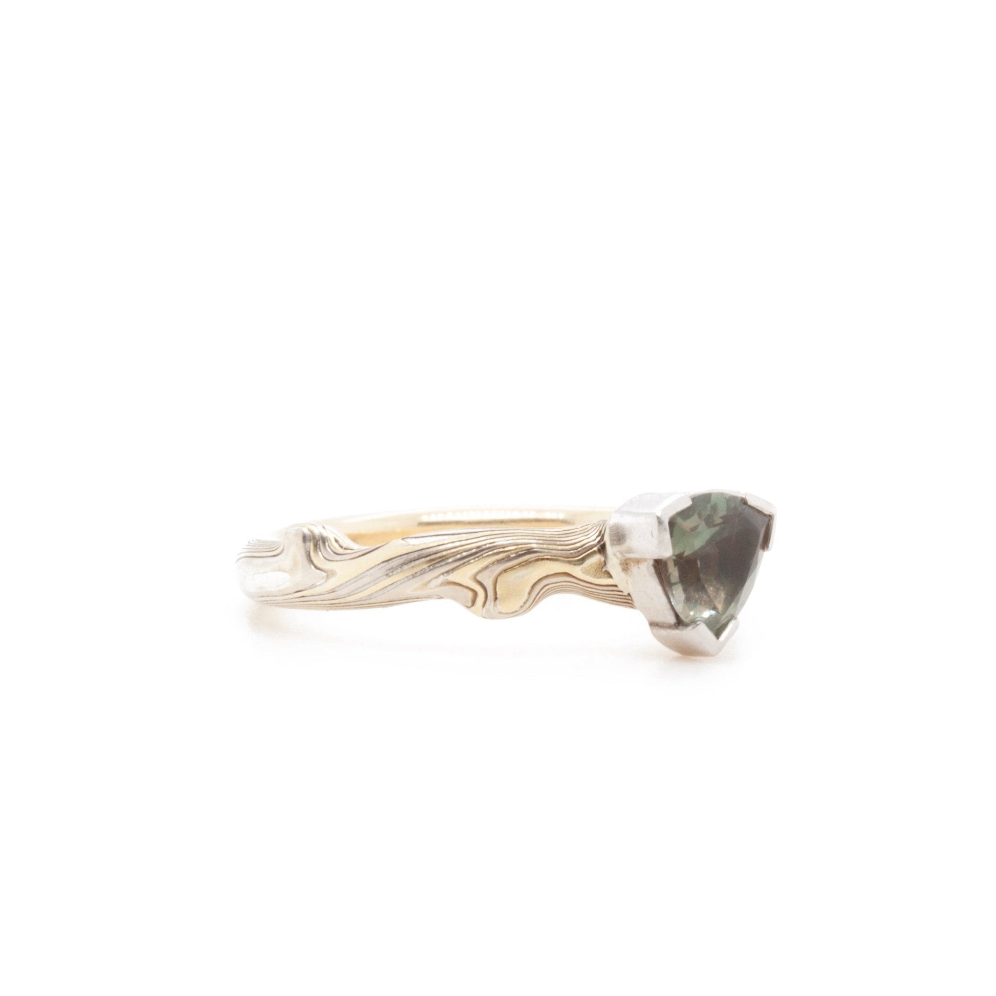 The Trillion Sunstone Notched Mokume Ring - W.R. Metalarts