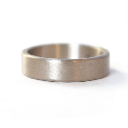 The White Gold Band (Flat Profile) (Ready to ship in 2mm width size 10.75 matte finish) - W.R. Metalarts