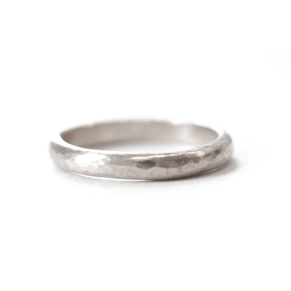 The White Gold Hammered Band (Ready to ship in 2mm width size 6.5 with a matte finish) - W.R. Metalarts
