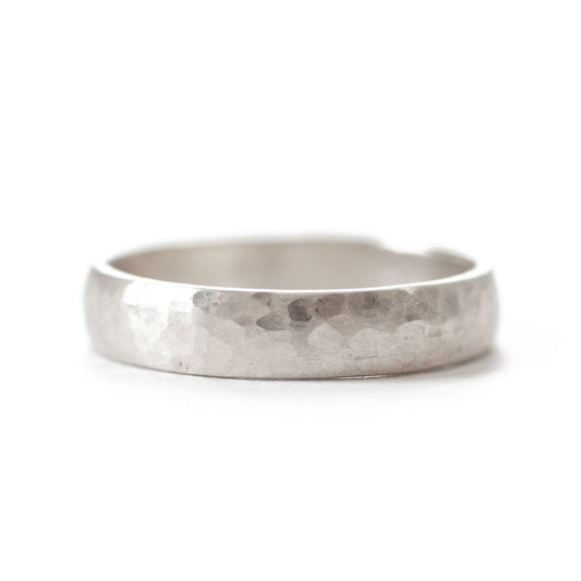 The White Gold Hammered Band (Ready to ship in 2mm width size 6.5 with a matte finish) - W.R. Metalarts