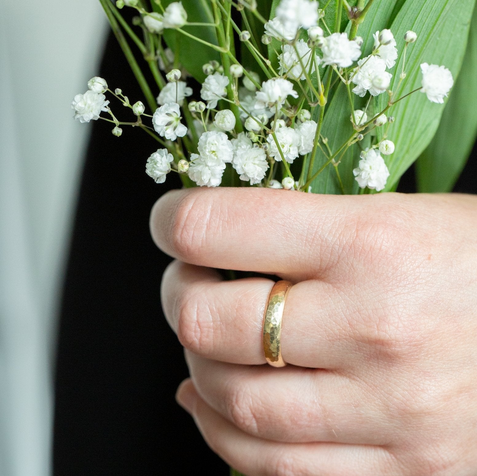 The Yellow Gold Hammered Band (Ready to ship in 2mm width size 5.5) - W.R. Metalarts