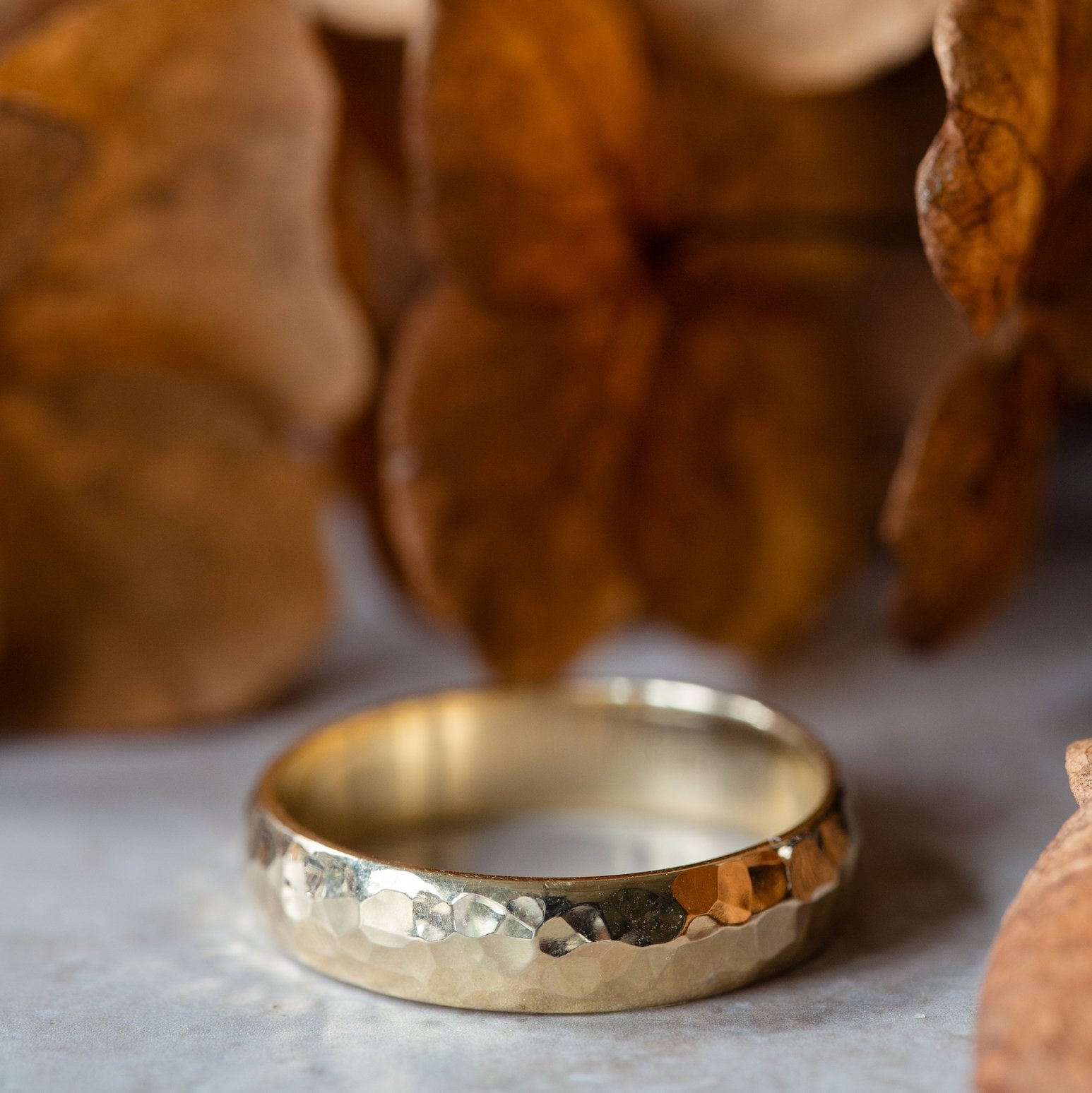 The Yellow Gold Hammered Band (Ready to ship in 2mm width size 5.5) - W.R. Metalarts