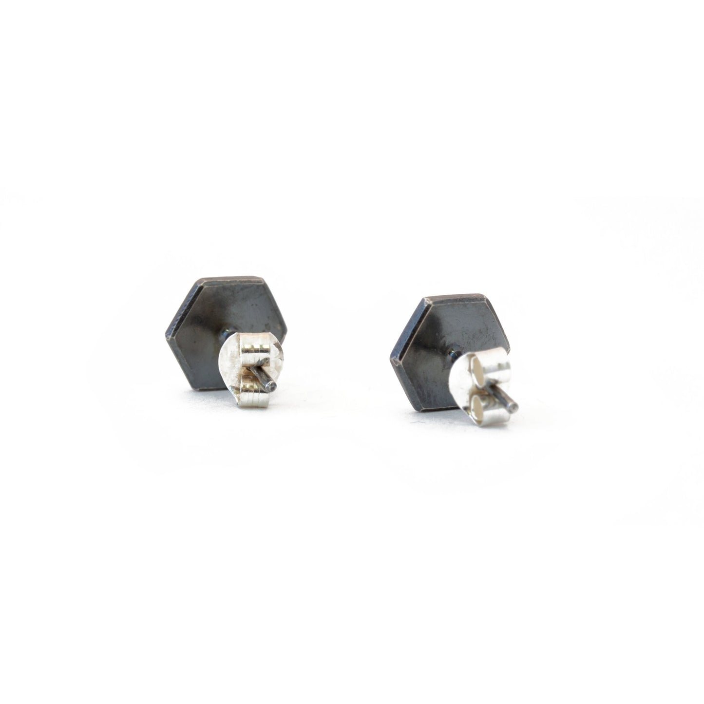 White Gold Mokume Hexagon Studs - W.R. Metalarts