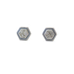 White Gold Mokume Hexagon Studs - W.R. Metalarts