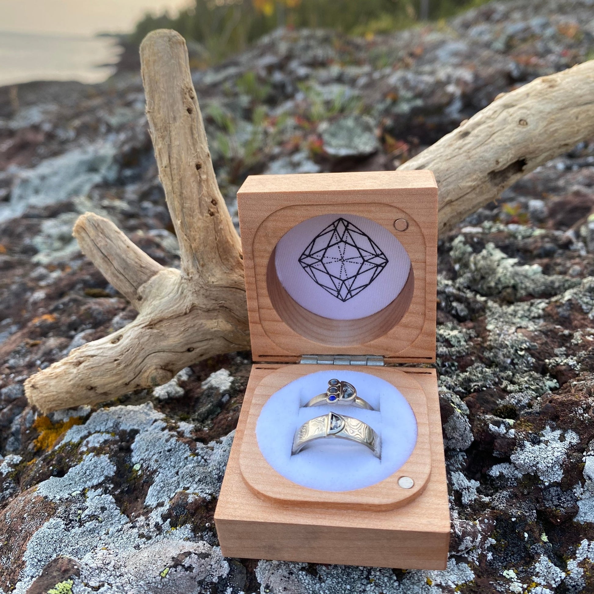 Wooden Ring Box for Two Rings - W.R. Metalarts
